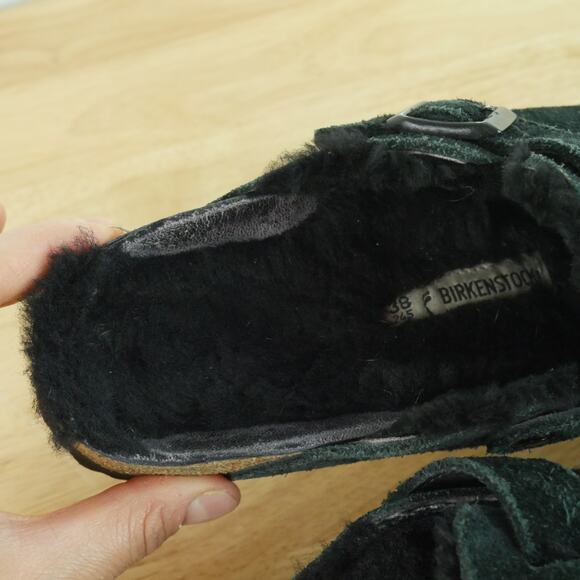 Birkenstock Boston Shearling 38 7 7.5 Black Suede Clogs Slip On Mules Cozy Shoes - Picture 3 of 10
